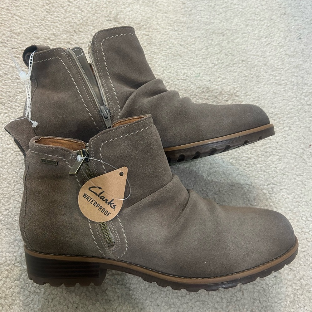 Clarks Taupe Ankle Boots with Zipper